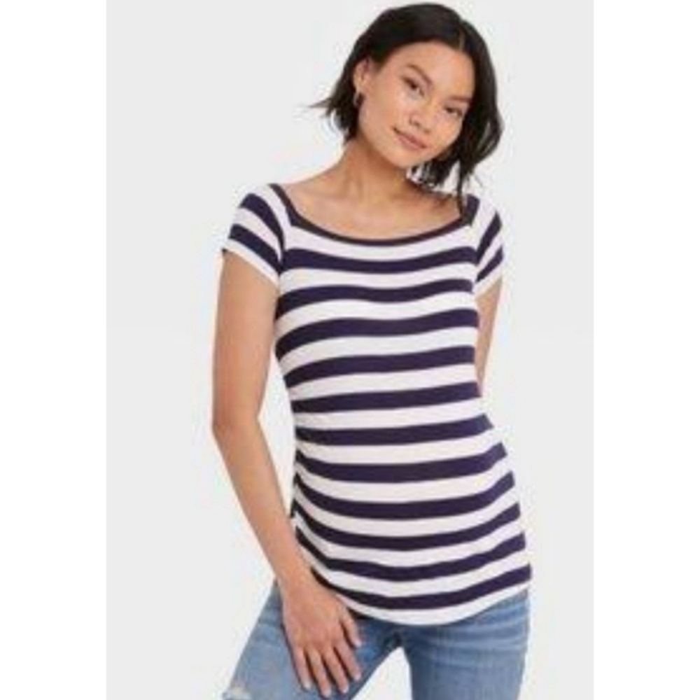 Isabel Maternity Boat neck Striped tee Navy & White Size M
